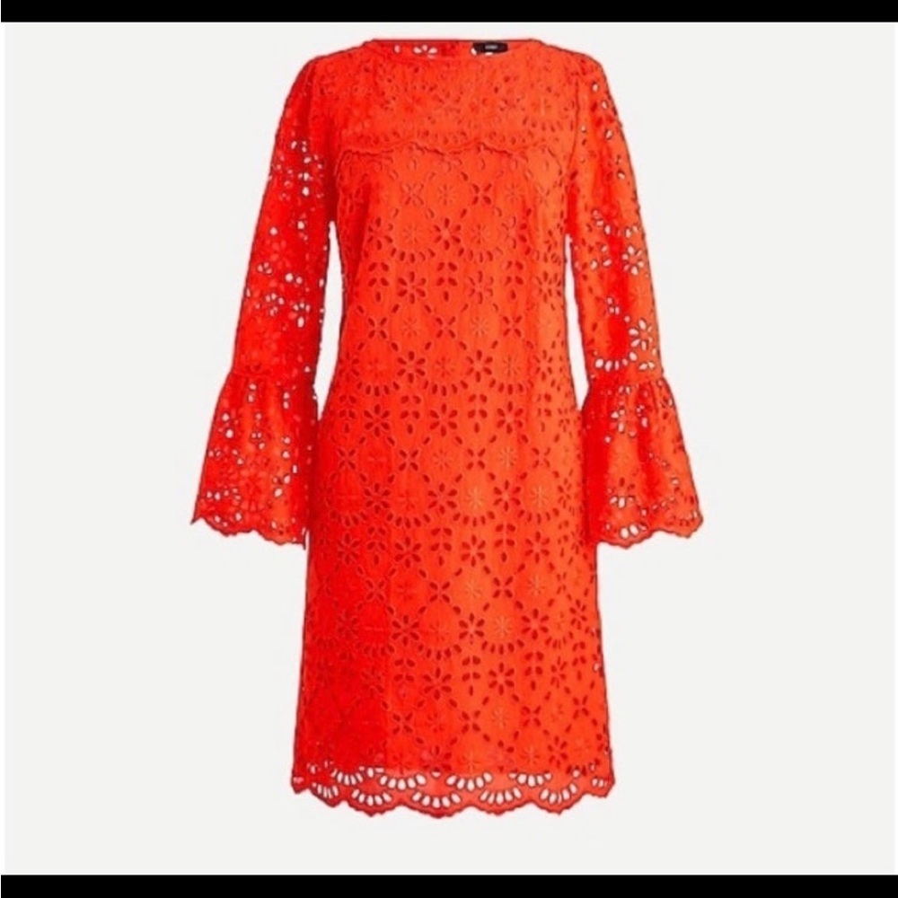 J. Crew Bell-Sleeve Dress in Embroidered Eyelet Sunset Glow size 4P